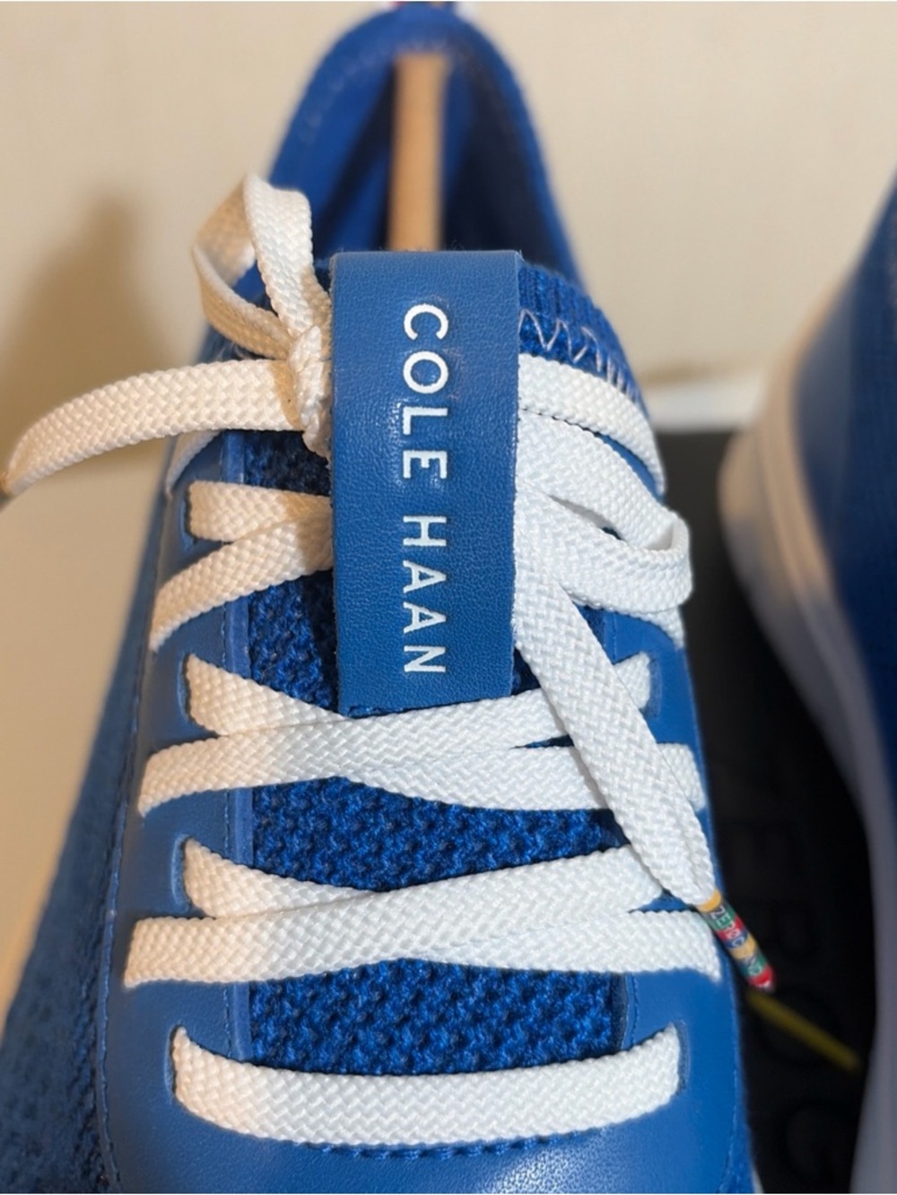 Cole Haan ZEROGRAND Men's Royal Blue Knit Lace-Up Sneakers with White Sole - Picture 6 of 9